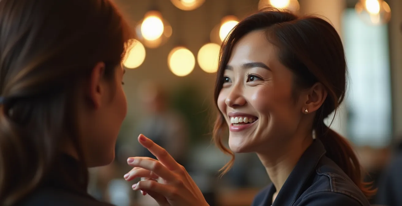 Photo réaliste d’un coiffeur-visagiste en pleine écoute attentive lors d’un échange avec son client, ambiance chaleureuse de salon