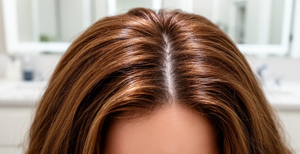 Gros plan sur chevelure brillante et saine avec racines propres